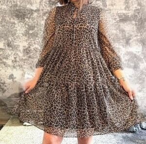 Just...Taylor Leopard Print Babydoll Dress Size 14 NWT